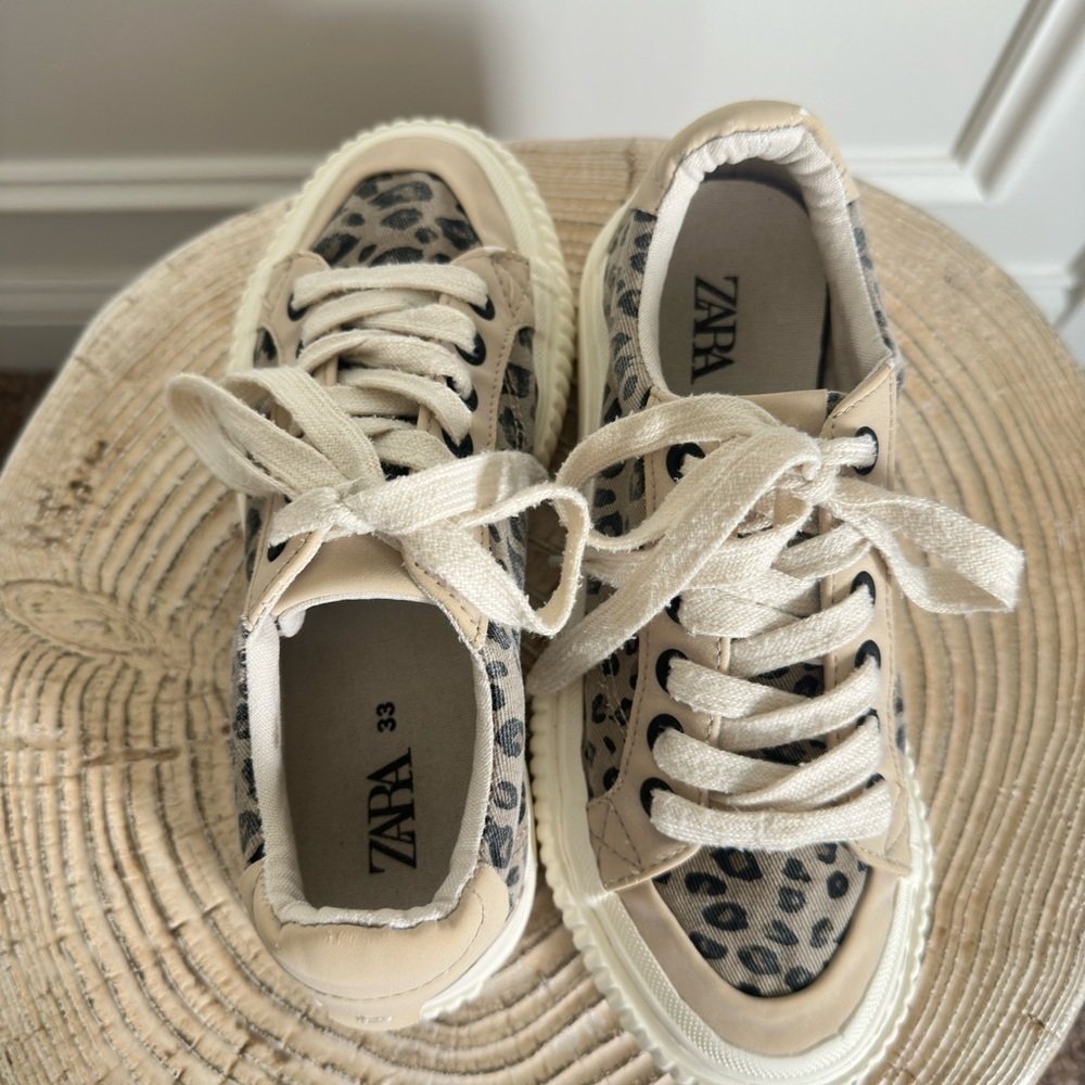 Zara Girl's Animal Print Beige Sneaker Size 2 US/EU 33 - Picture 9 of 14